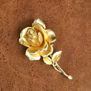 Vintage Gold Tone Large Rose Brooch 3"
